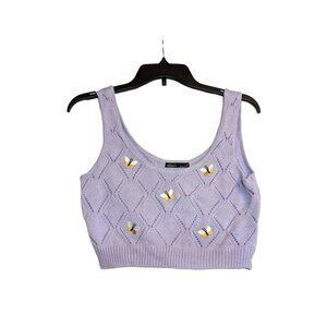 Lilac Crop Knit Tank Top With Embroidered Bees Diamond Pattern By Nikka k Size M